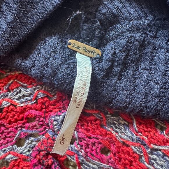 Free People Copenhagen Thermal Top Crochet Knit Boho Casual Blue Bohemian - Picture 2 of 7